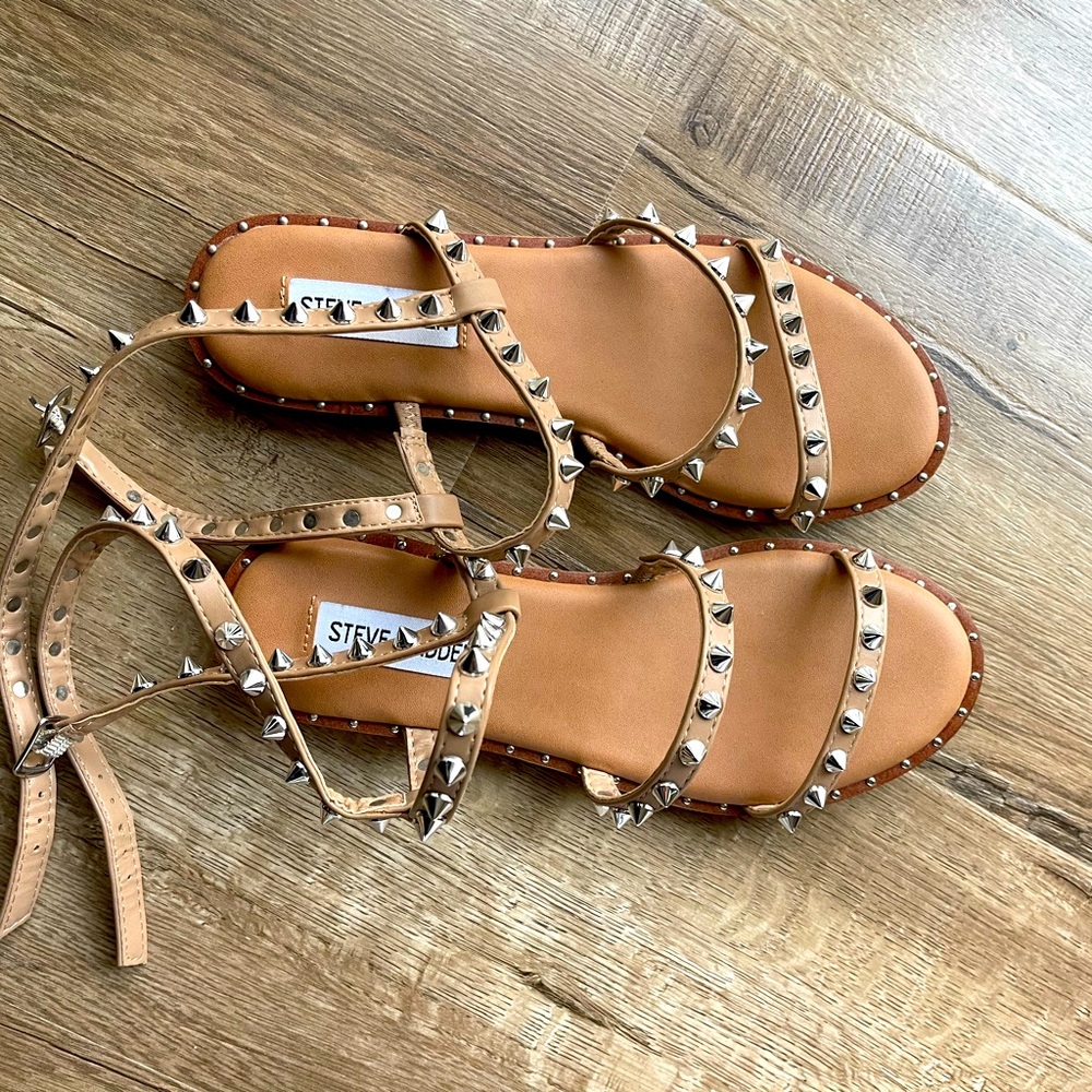 Steve Madden studded tan sandals.